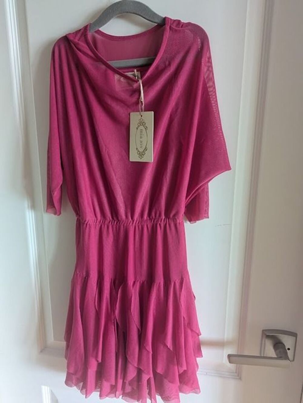NWT Joyfolie pink stretchy twirly mesh dress 7 waterfall